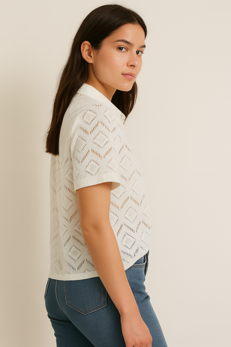 Ivy White Mesh Relaxed Fit Shirt - Image 2