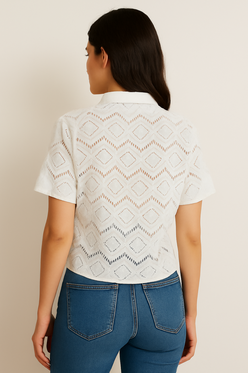 Ivy White Mesh Relaxed Fit Shirt - Image 3