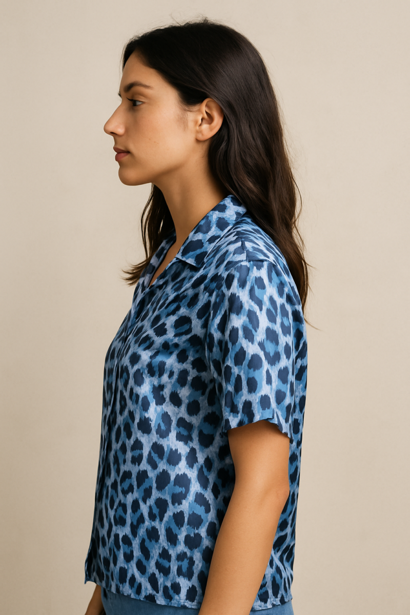 Fimmy Blue Leopard Print Satin Shirt - Image 2