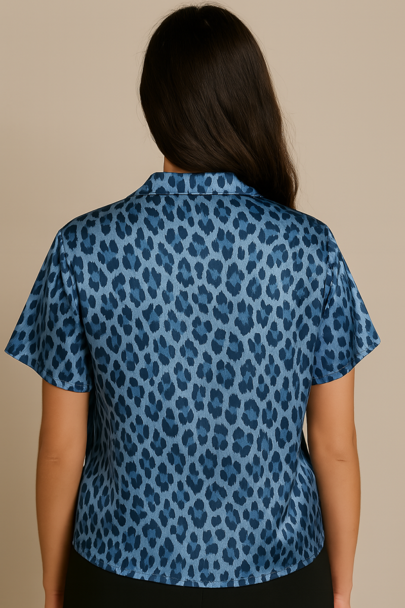 Fimmy Blue Leopard Print Satin Shirt - Image 3