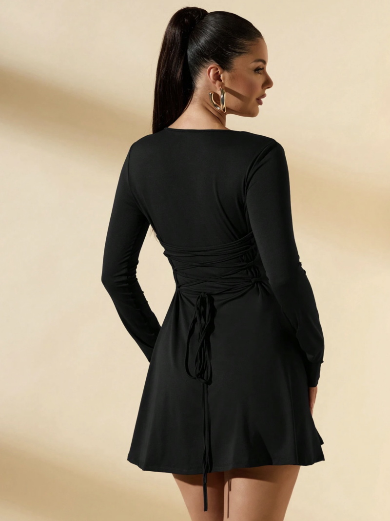 Kiona Black Flared Full Sleeves Mini Dress - Image 2