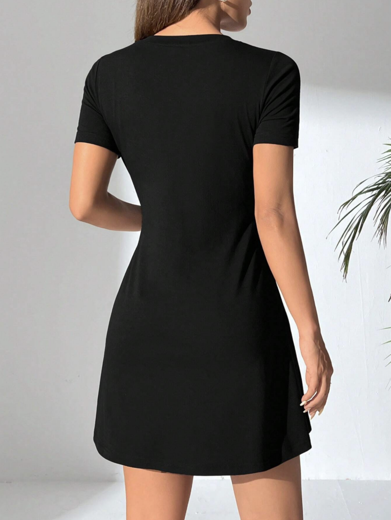 Jia Black Flared Hem Half Sleeves Mini Dress - Image 3