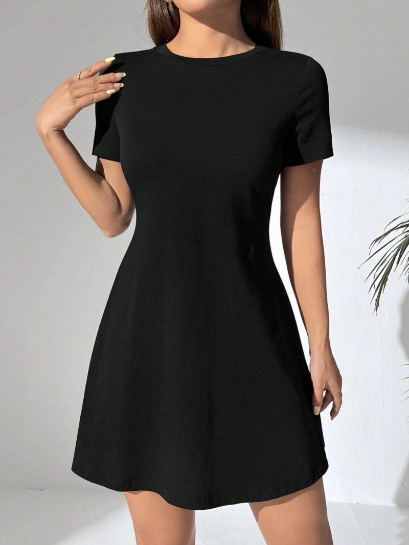 Jia Black Flared Hem Half Sleeves Mini Dress - Image 2