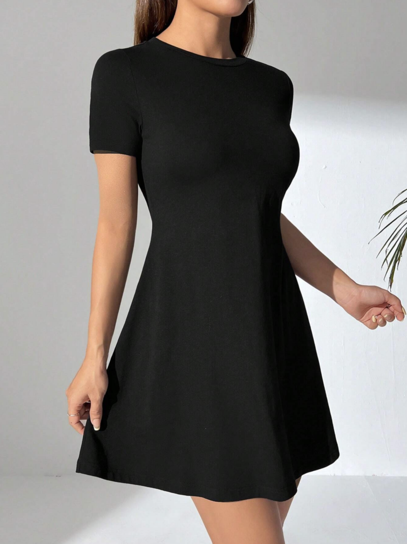 Jia Black Flared Hem Half Sleeves Mini Dress - Image 4