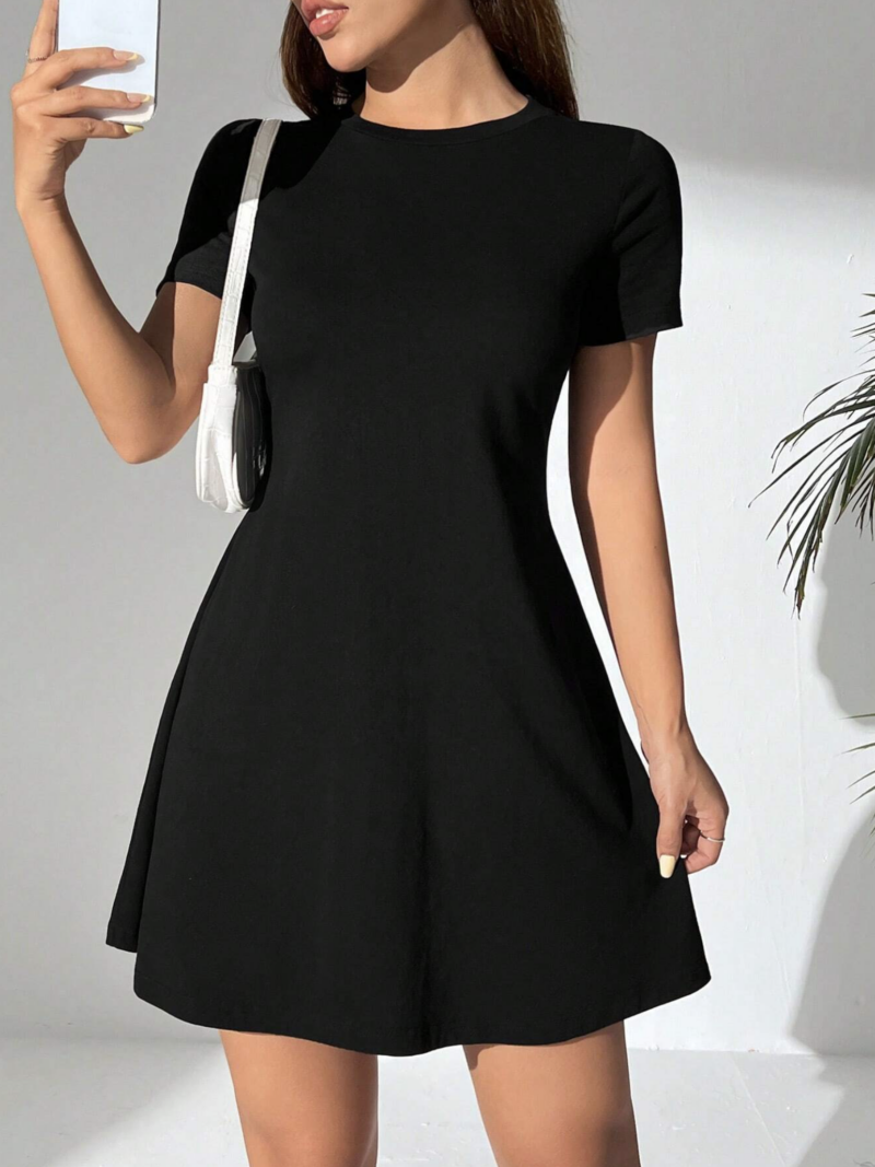 Jia Black Flared Hem Half Sleeves Mini Dress - Image 5