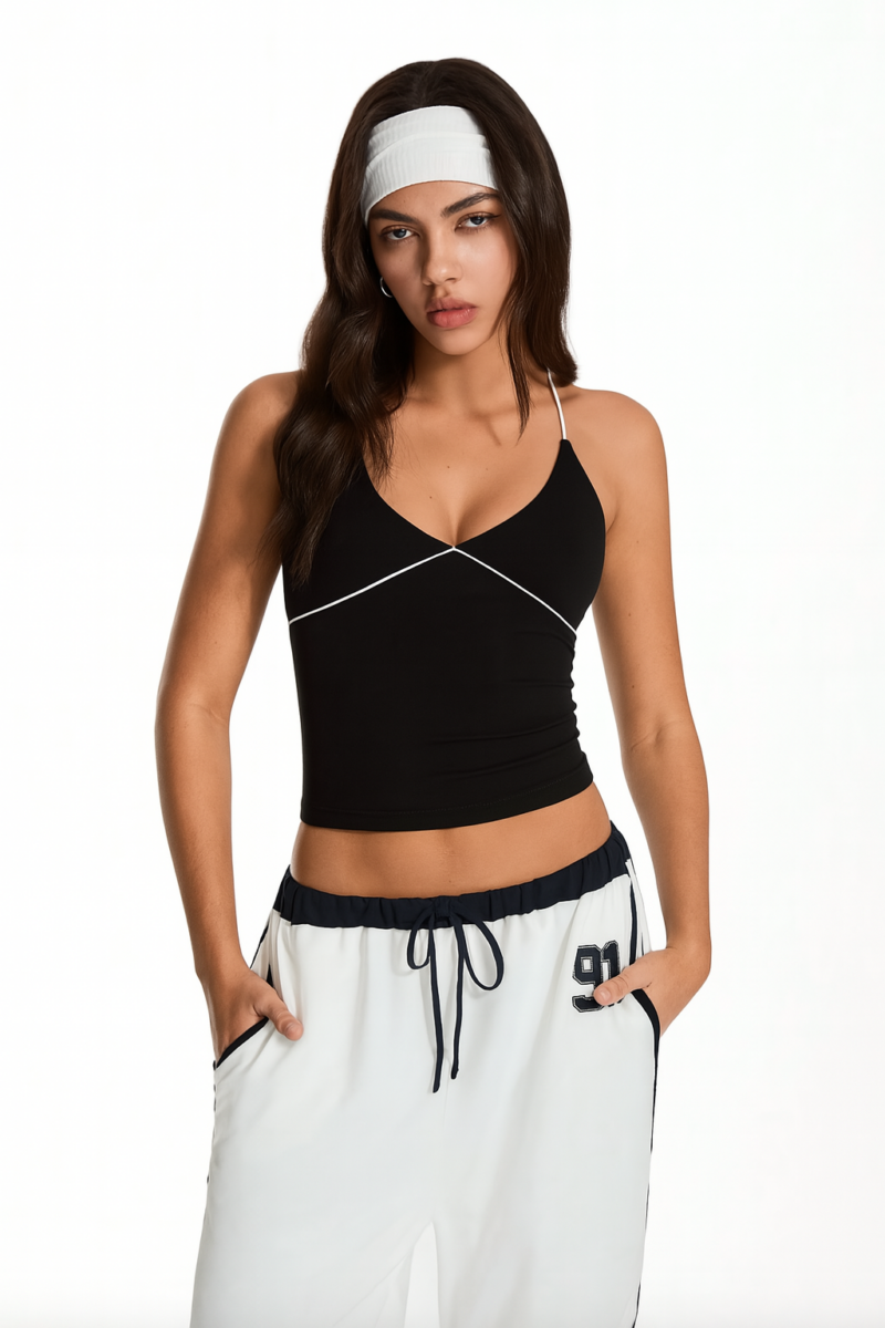 Eva Black Contrast Binding Cami Crop Top