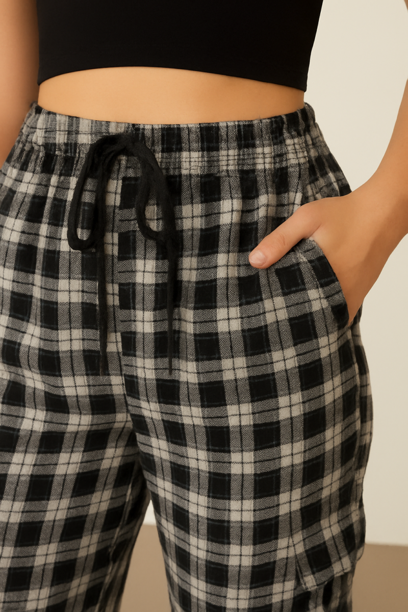 Elena Cotton Check Relaxed Fit Jogger - Image 4