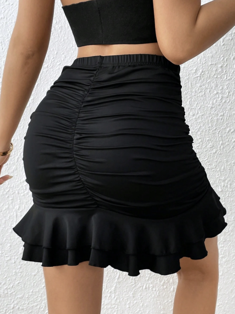 Niaki Black Ruffle Ruched Skirt - Image 2