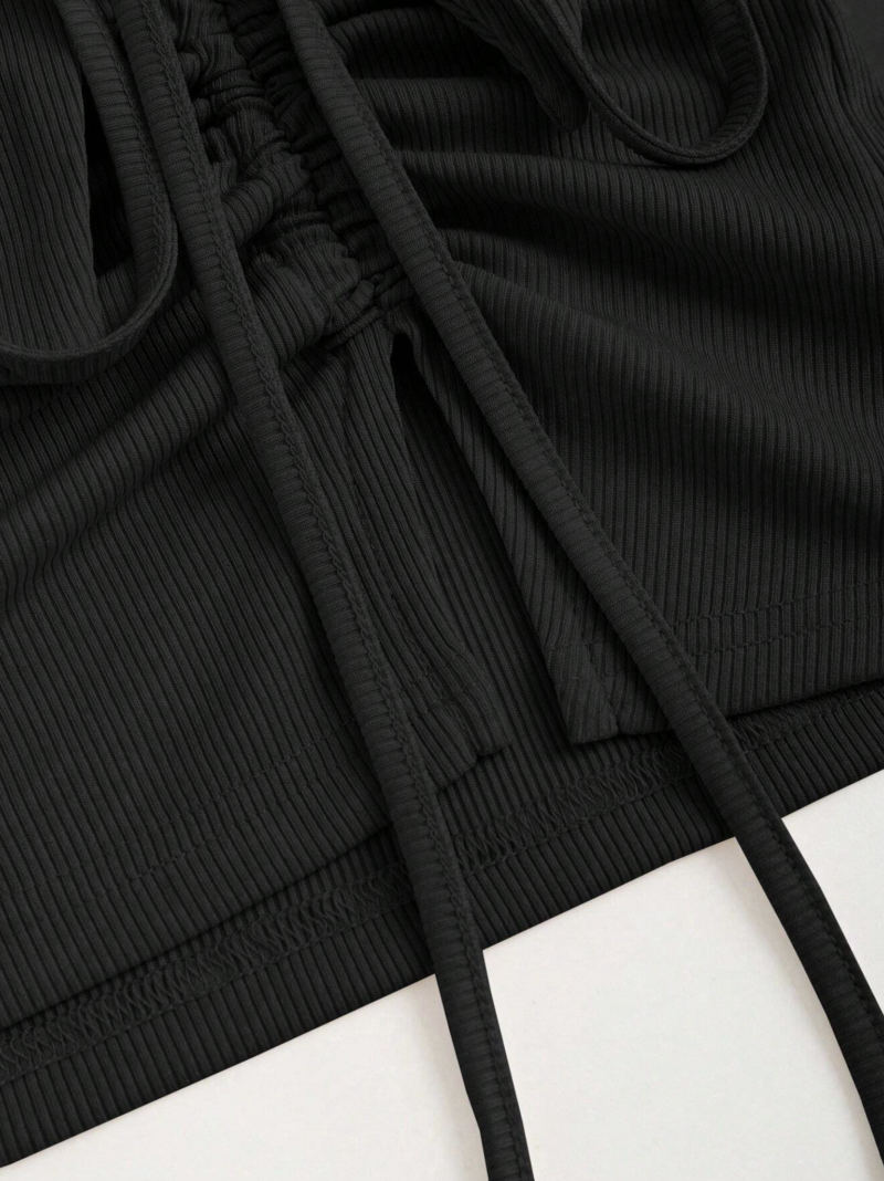 Travi Black Foldover Tie Waist Ruched Skirt - Image 4