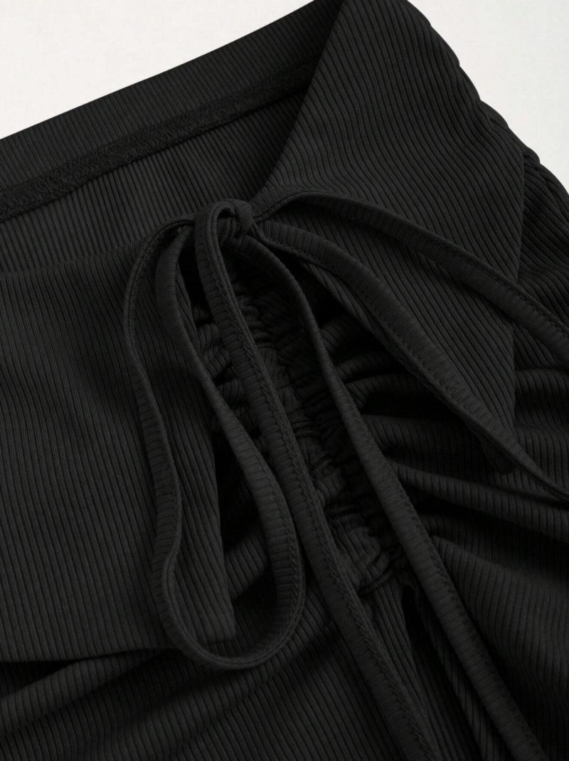 Travi Black Foldover Tie Waist Ruched Skirt - Image 5