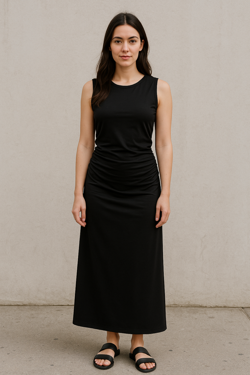 Diana Black Ruched Waist Sleeveless Maxi Dress
