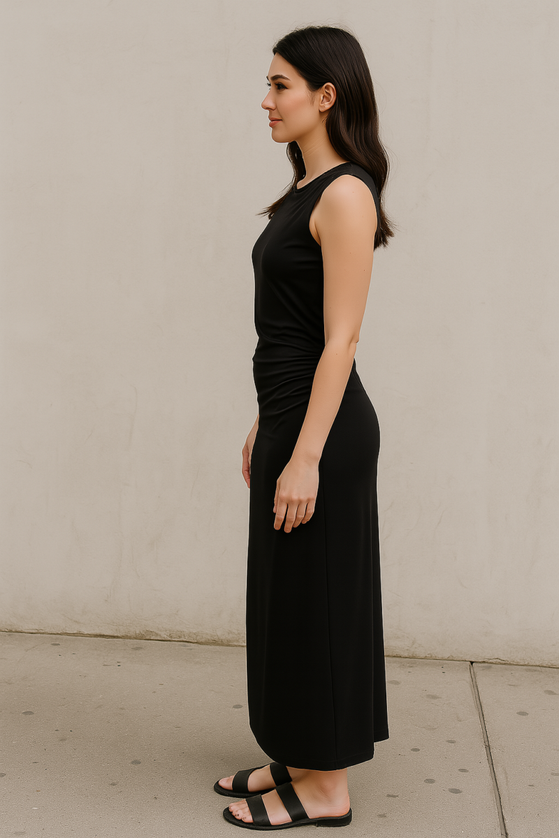 Diana Black Ruched Waist Sleeveless Maxi Dress - Image 2