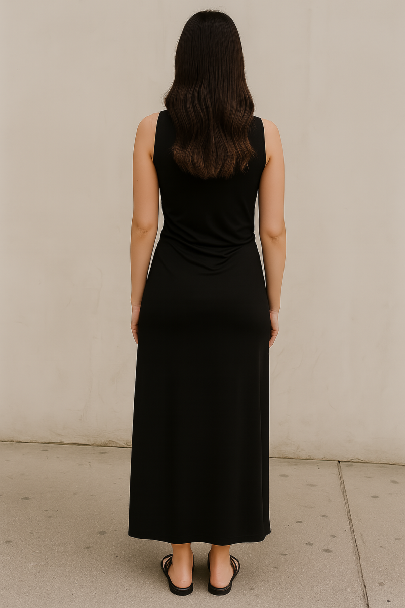 Diana Black Ruched Waist Sleeveless Maxi Dress - Image 3