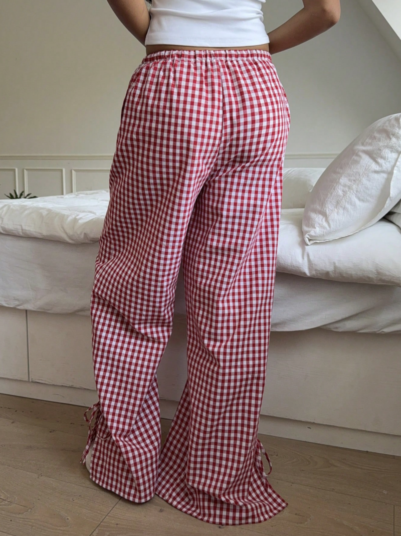 Elvi Red White Check Side Ties Jogger - Image 2