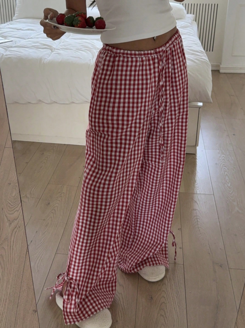 Elvi Red White Check Side Ties Jogger - Image 3