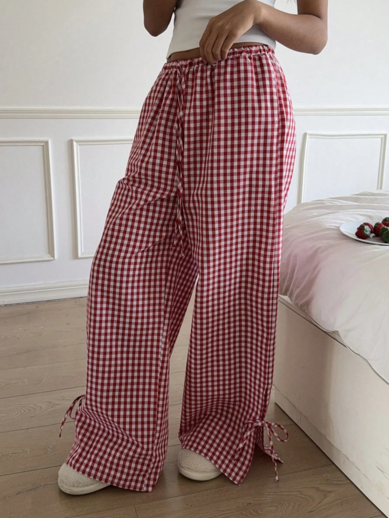 Elvi Red White Check Side Ties Jogger - Image 4
