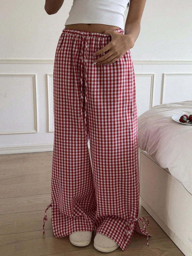 Elvi Red White Check Side Ties Jogger - Image 5