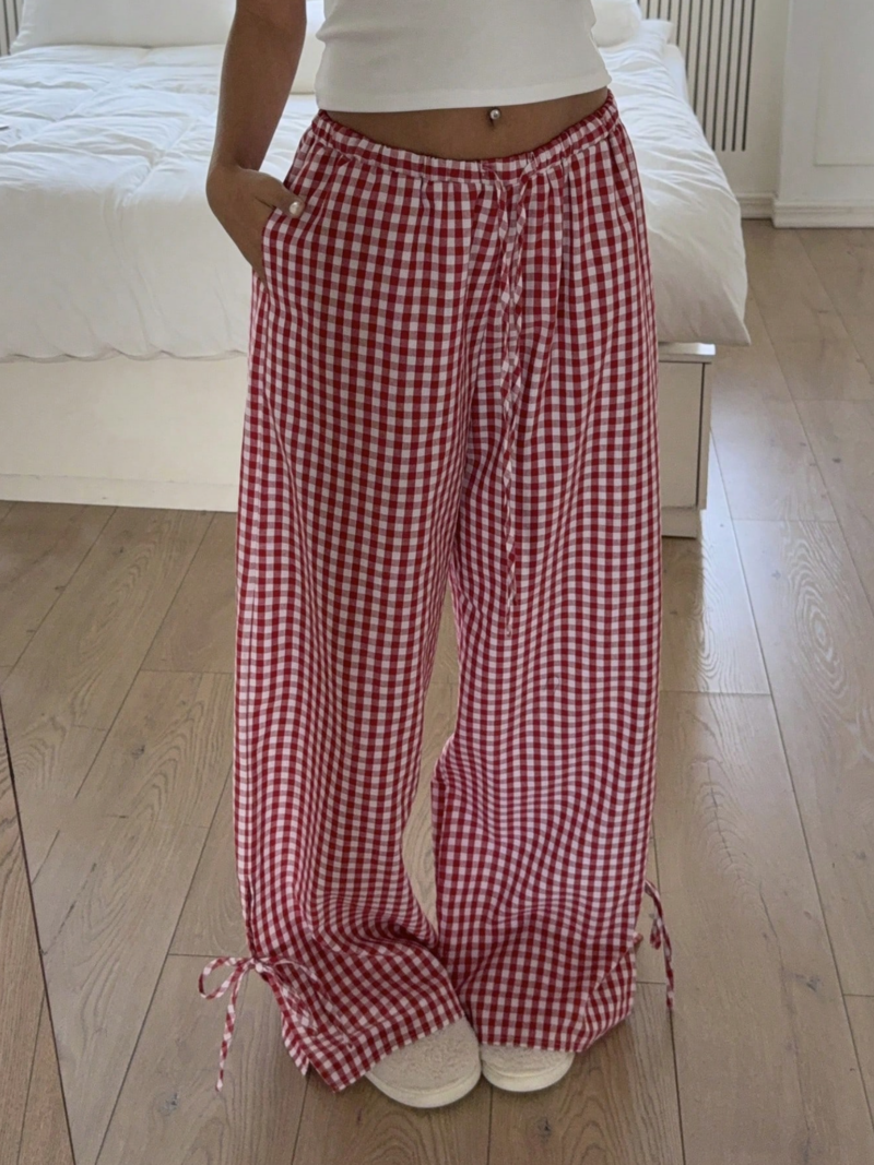 Elvi Red White Check Side Ties Jogger - Image 6