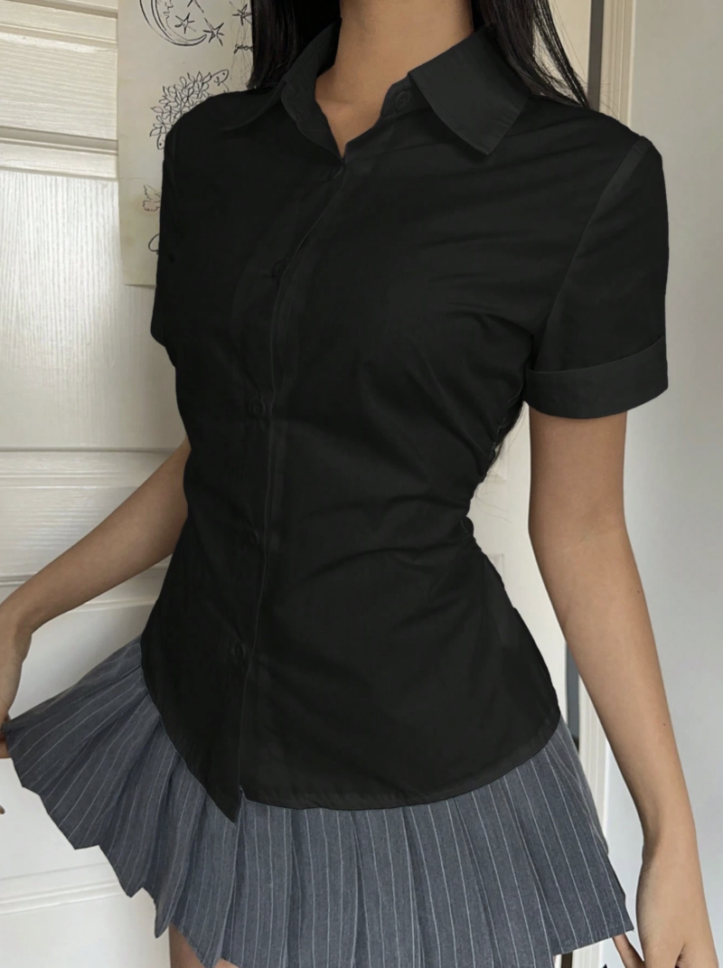 Yevi Black Short Sleeves Cotton Shirt