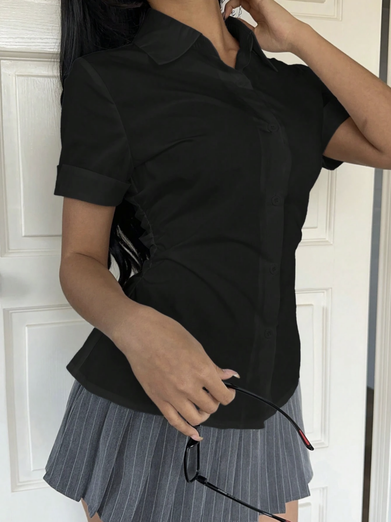 Yevi Black Short Sleeves Cotton Shirt - Image 3