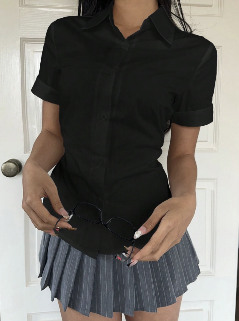 Yevi Black Short Sleeves Cotton Shirt - Image 5