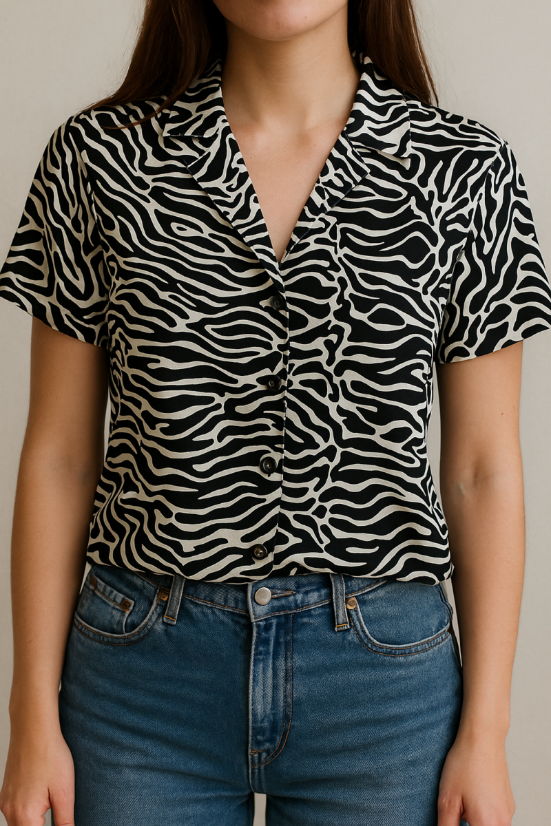 Ruh Zebra Print Revered Collar Shirt