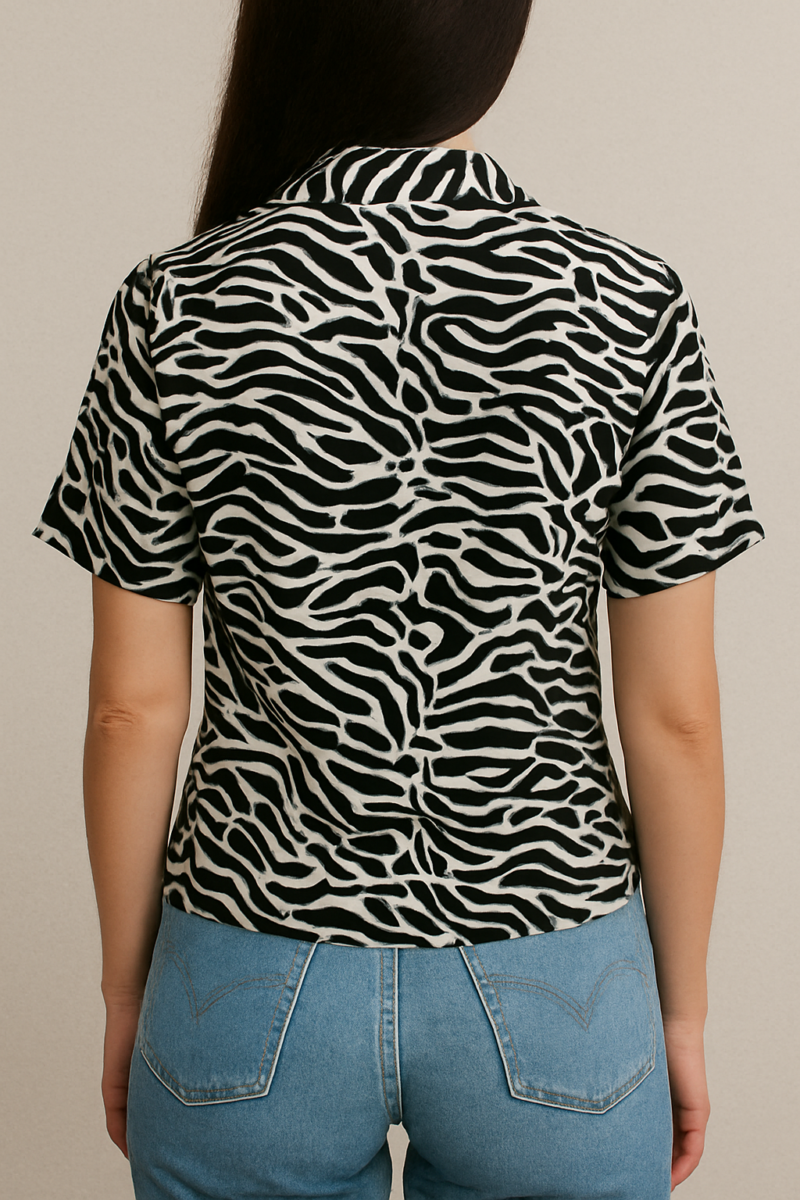 Ruh Zebra Print Revered Collar Shirt - Image 3