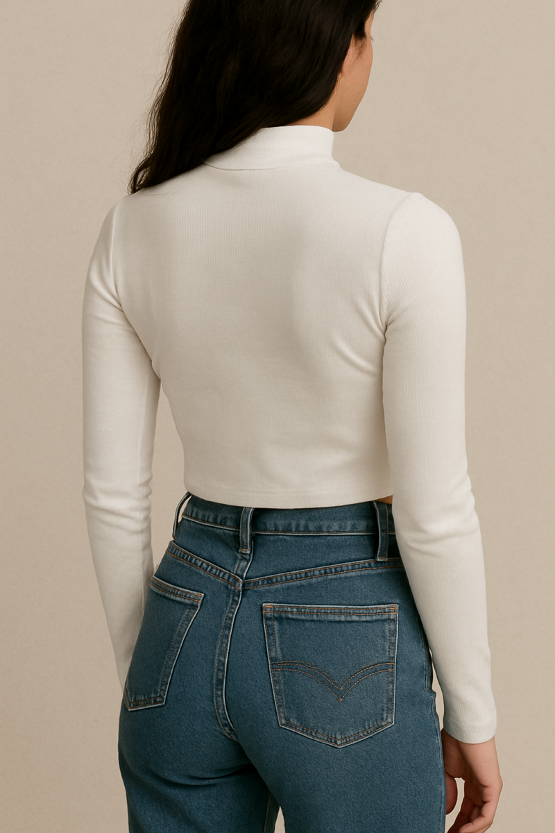 Elly White Cutout Neck Full Sleeves Crop Top - Image 3