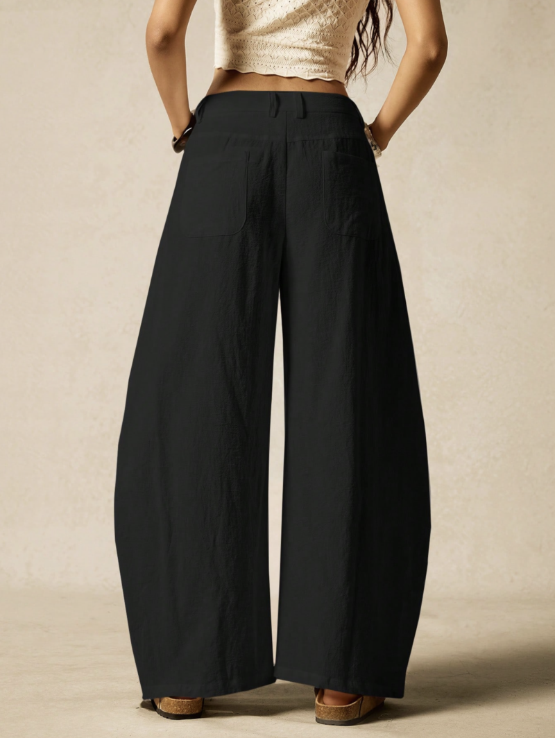 Perry Black Relaxed Fit Cotton Linen Pants - Image 2