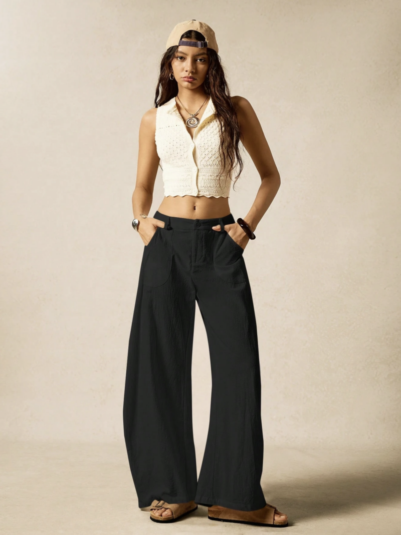 Perry Black Relaxed Fit Cotton Linen Pants - Image 4