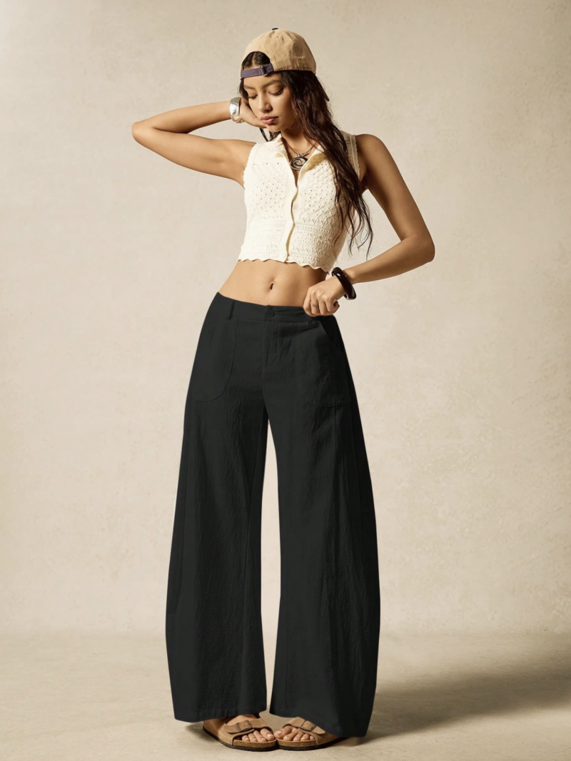 Perry Black Relaxed Fit Cotton Linen Pants - Image 5