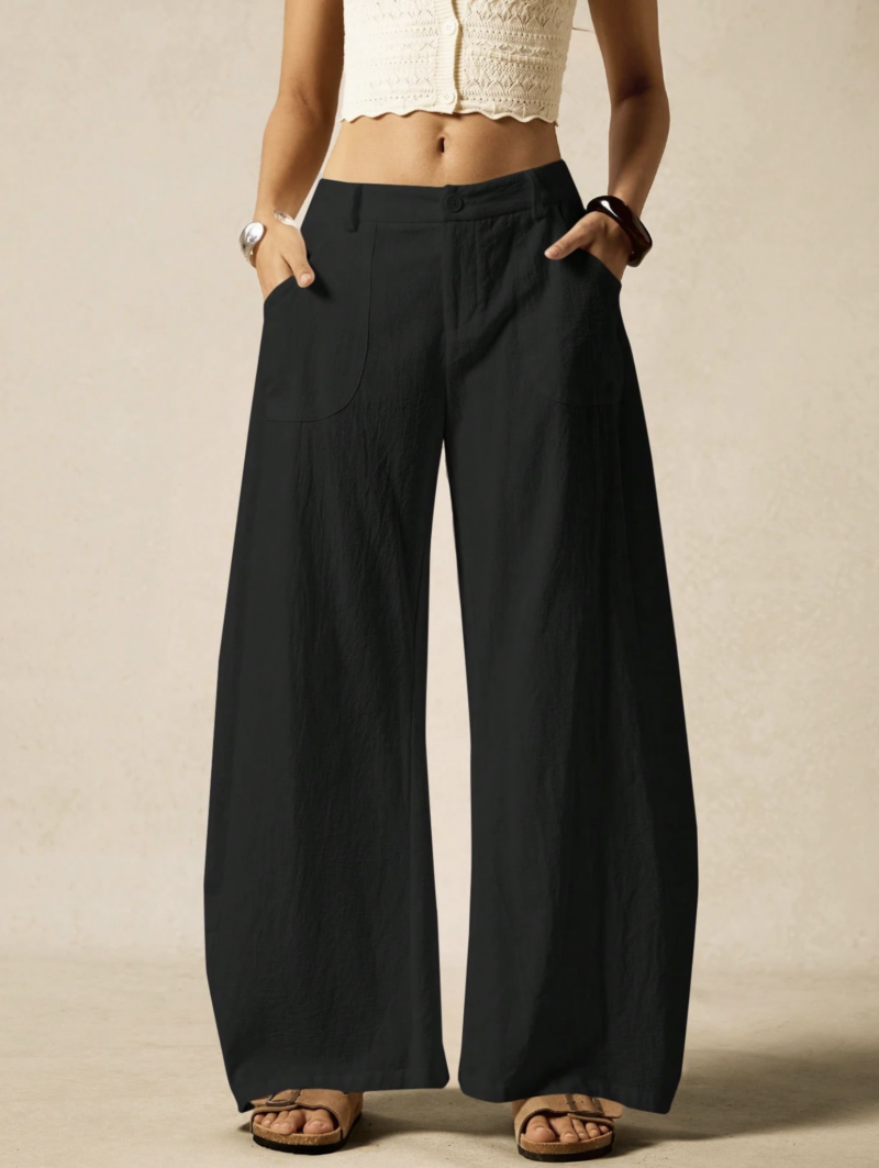 Perry Black Relaxed Fit Cotton Linen Pants - Image 6
