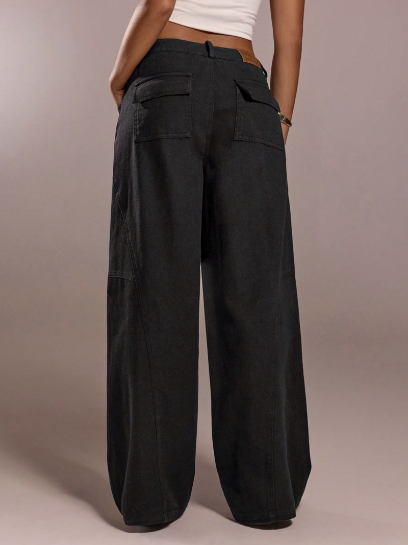 Gwen Black Belted Relaxed Fit Pants - Image 2