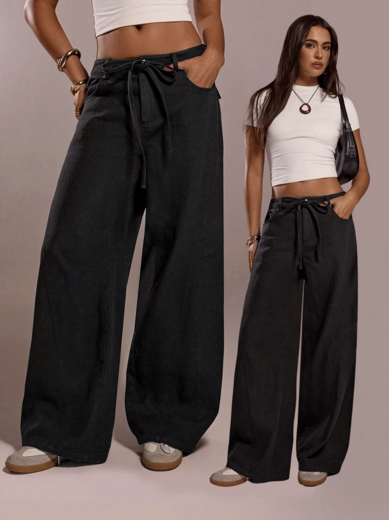 Gwen Black Belted Relaxed Fit Pants - Image 3