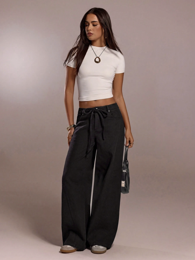 Gwen Black Belted Relaxed Fit Pants - Image 5