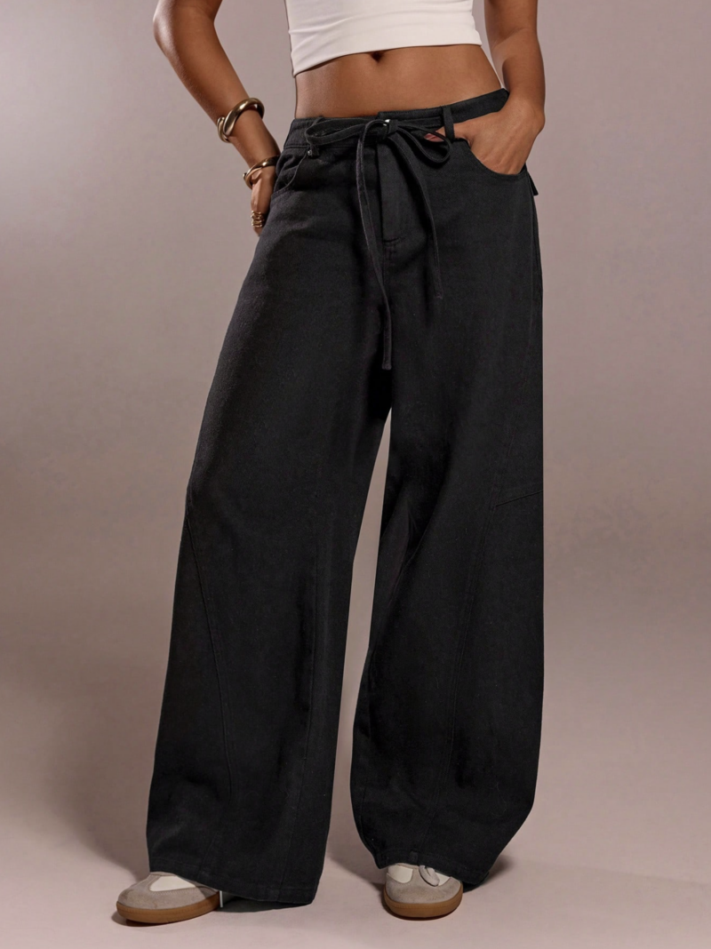 Gwen Black Belted Relaxed Fit Pants - Image 6