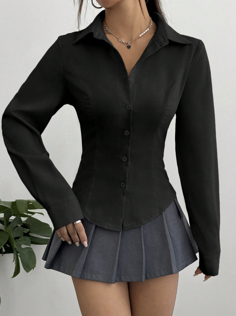 Julia Black Pleated Full Sleeves Cotton Shirt - Image 4