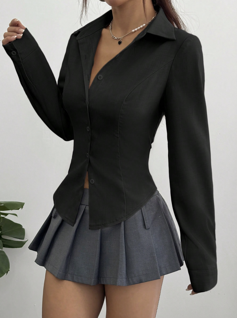 Julia Black Pleated Full Sleeves Cotton Shirt - Image 6