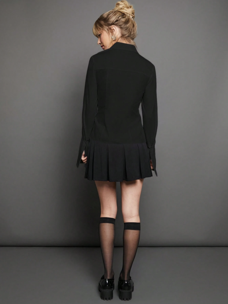 Erin Black Full Sleeves Cotton Pleated Shirt - Image 2