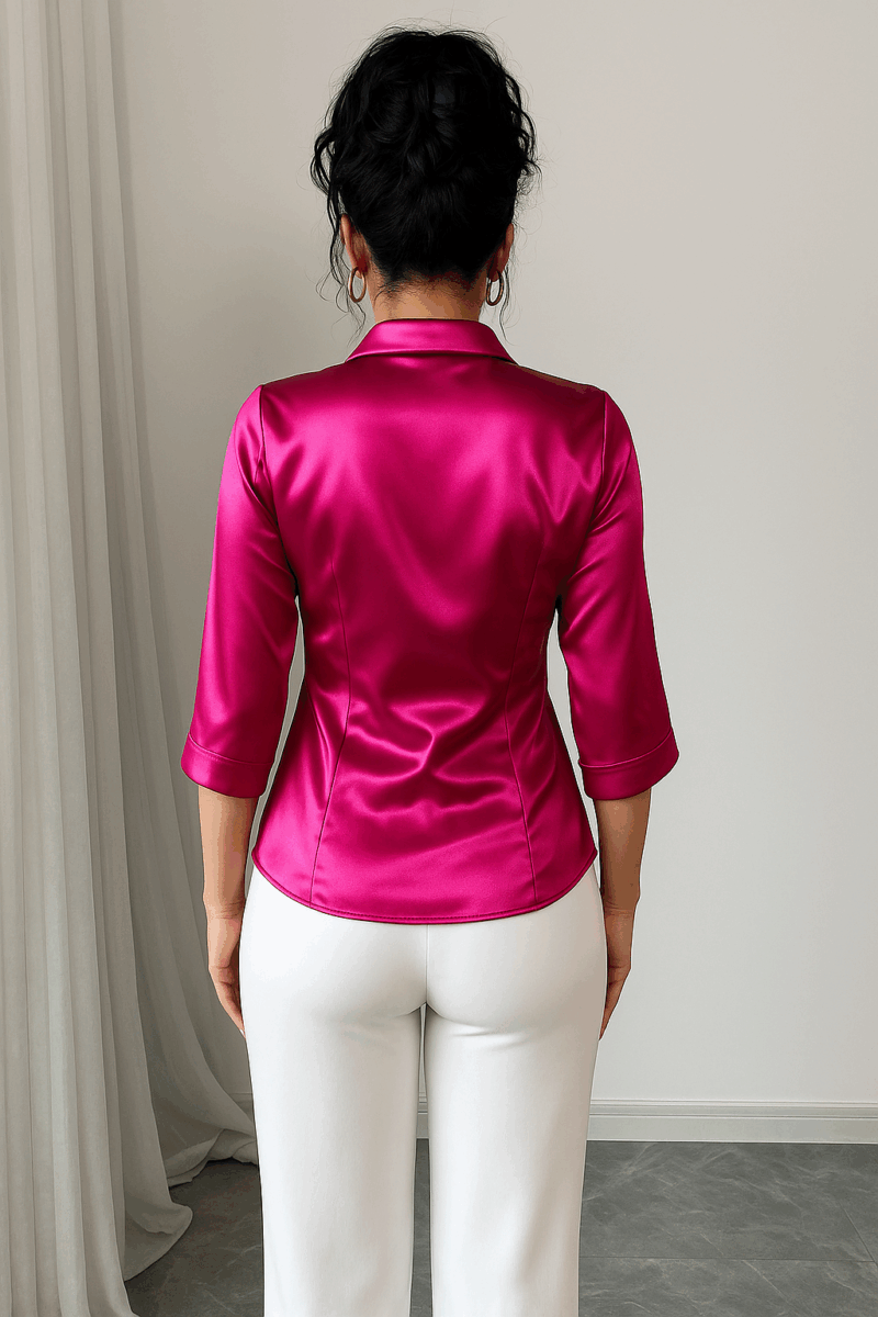 Kelly Pink Satin Pleated Shirt - Image 2