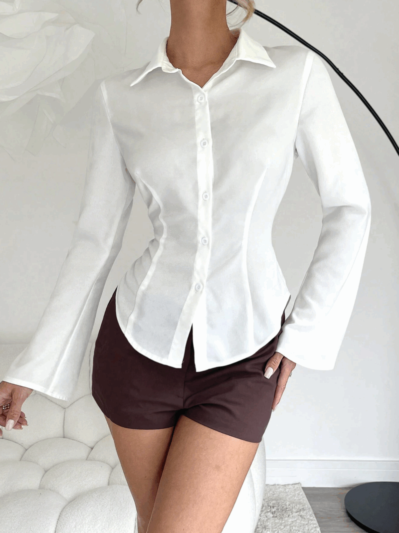 Mona White Pleated Full Sleeves Cotton Shirt