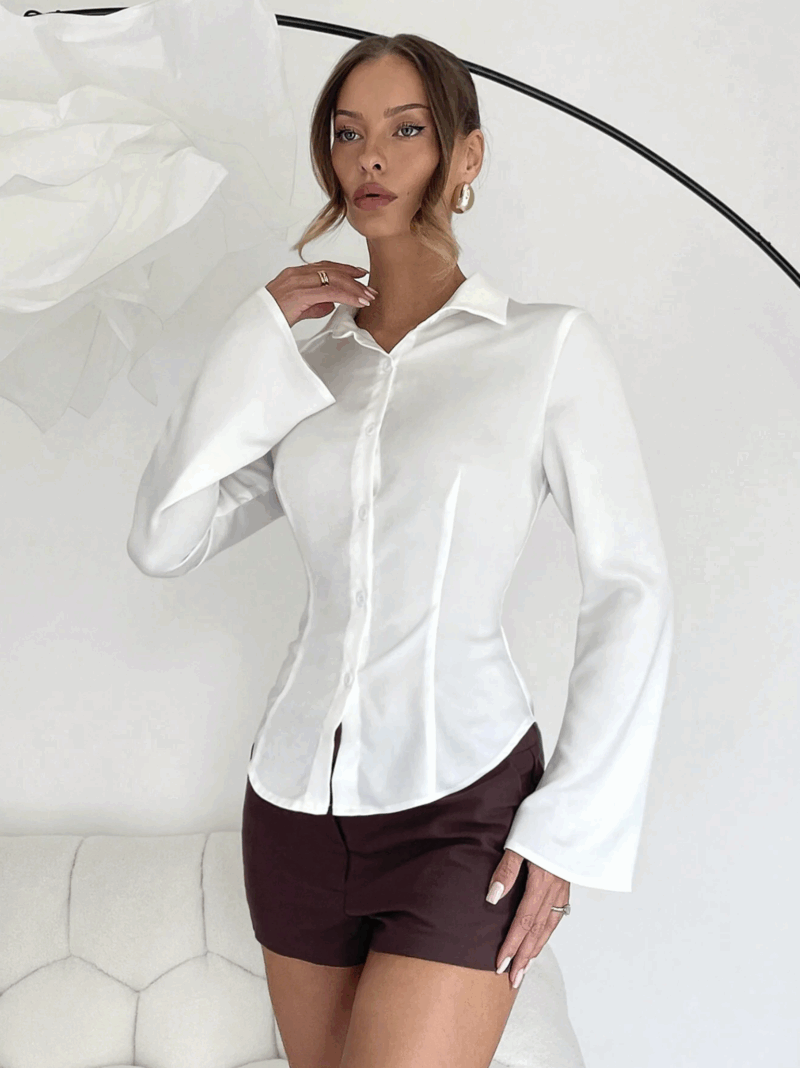 Mona White Pleated Full Sleeves Cotton Shirt - Image 3