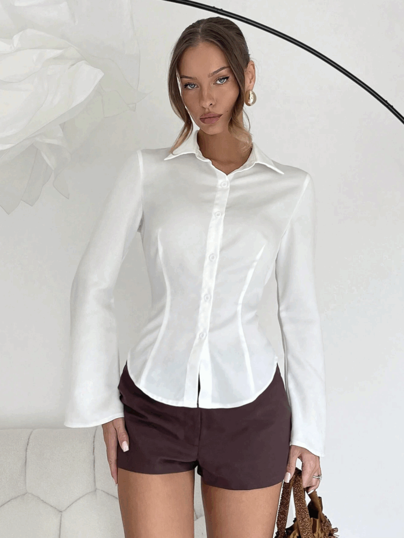 Mona White Pleated Full Sleeves Cotton Shirt - Image 4
