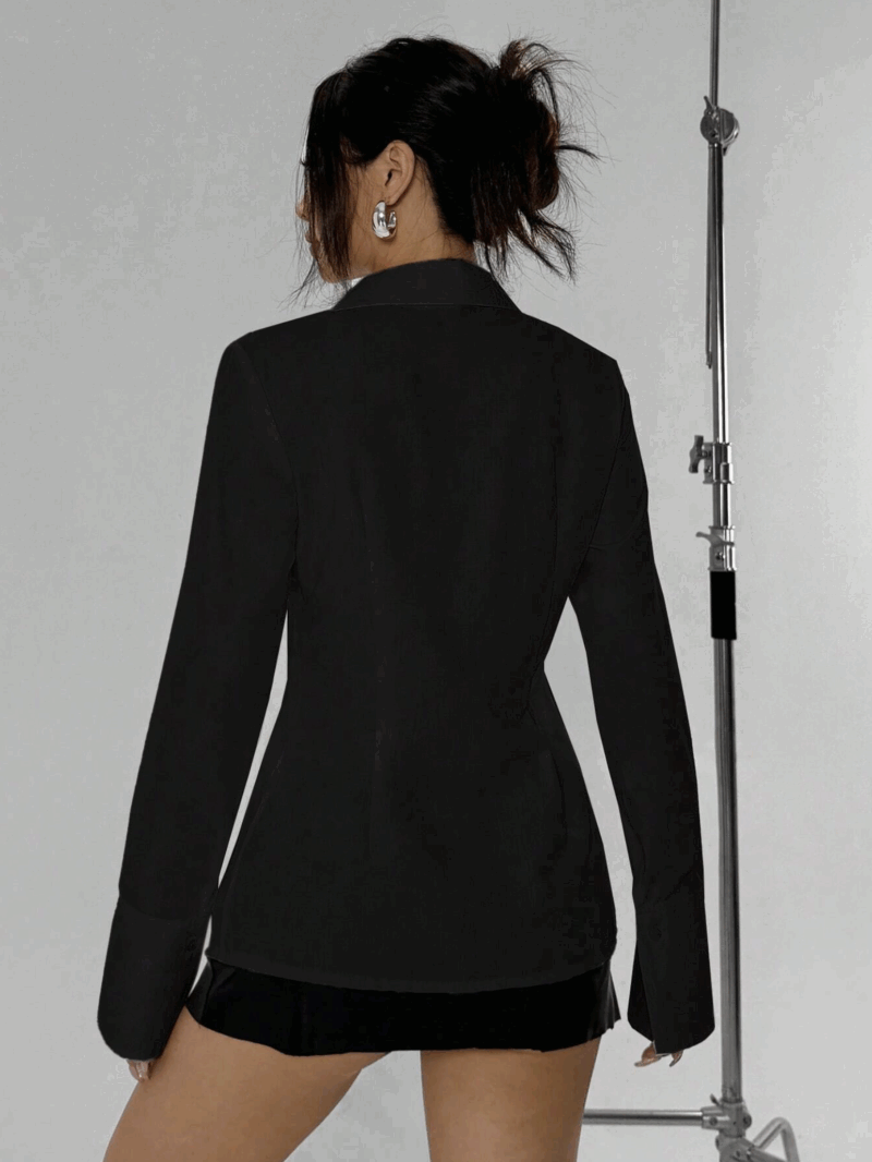 KEISHA BLACK FULL SLEEVES PLEATED COTTON SHIRT - Image 2