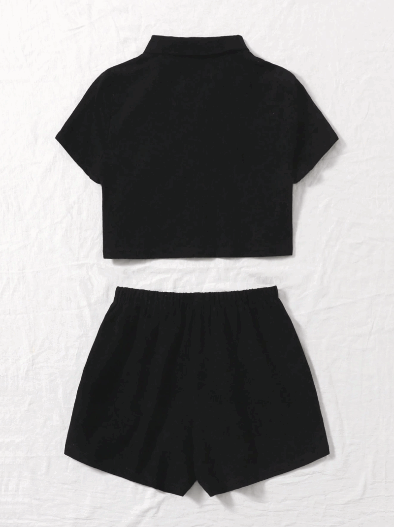 Julia Black Cotton Shirt & Shorts Coord Set - Image 2