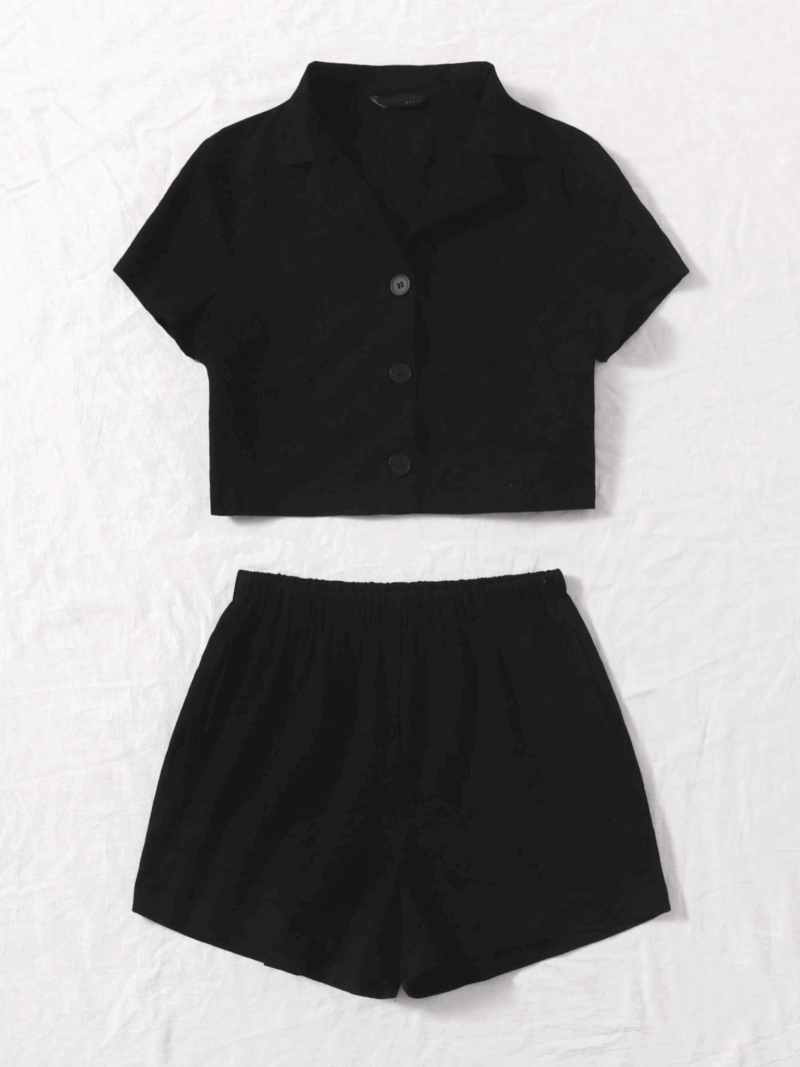 Julia Black Cotton Shirt & Shorts Coord Set - Image 3