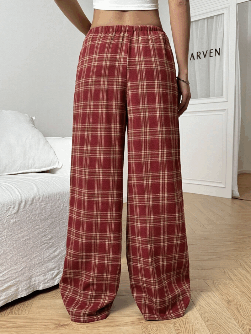 Lia Red Check Relaxed Fit Cotton Jogger - Image 2