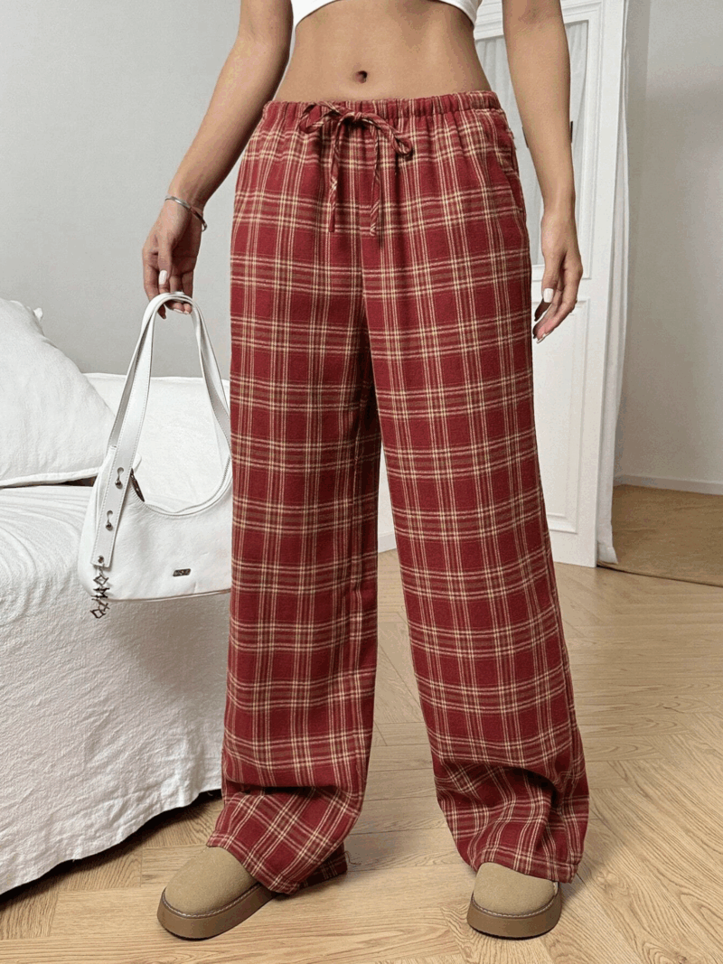 Lia Red Check Relaxed Fit Cotton Jogger - Image 3
