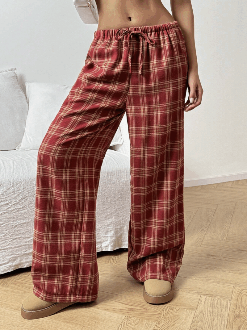 Lia Red Check Relaxed Fit Cotton Jogger - Image 4
