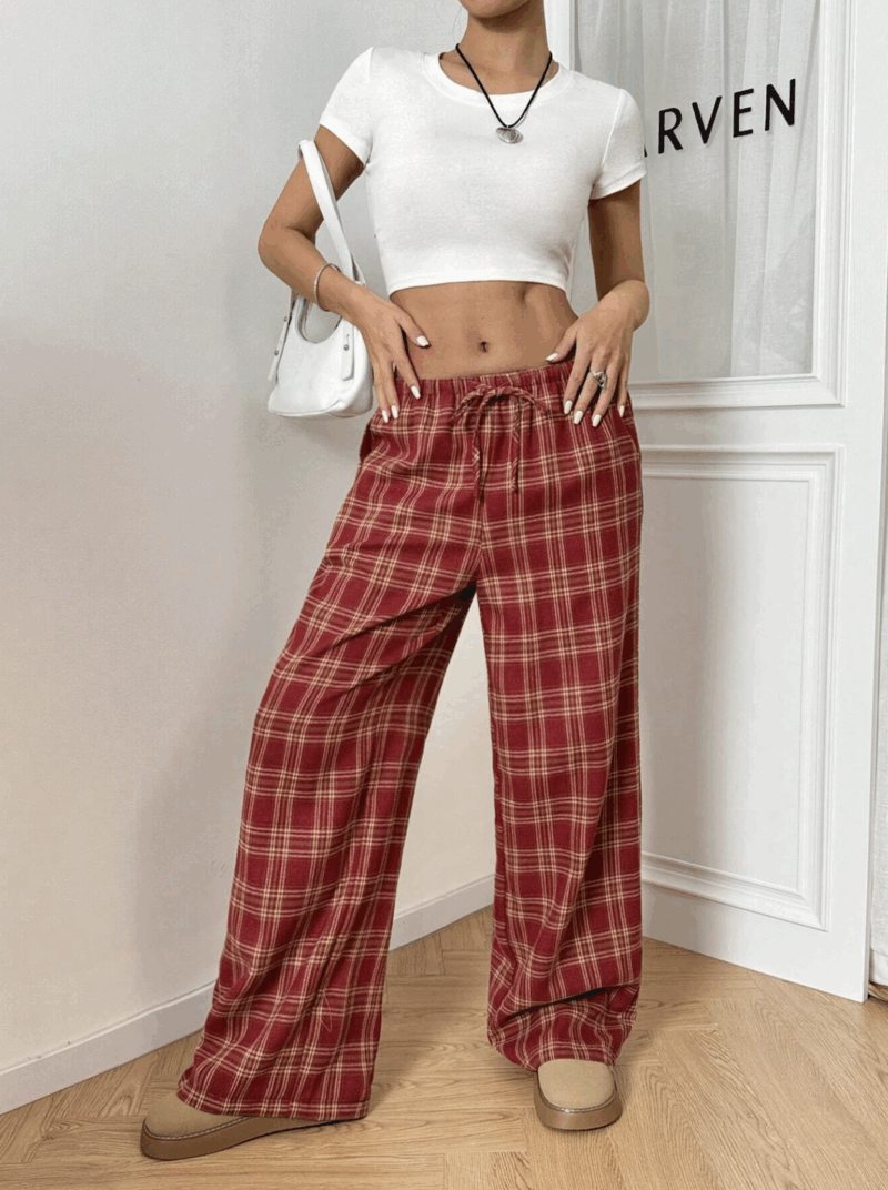 Lia Red Check Relaxed Fit Cotton Jogger - Image 5